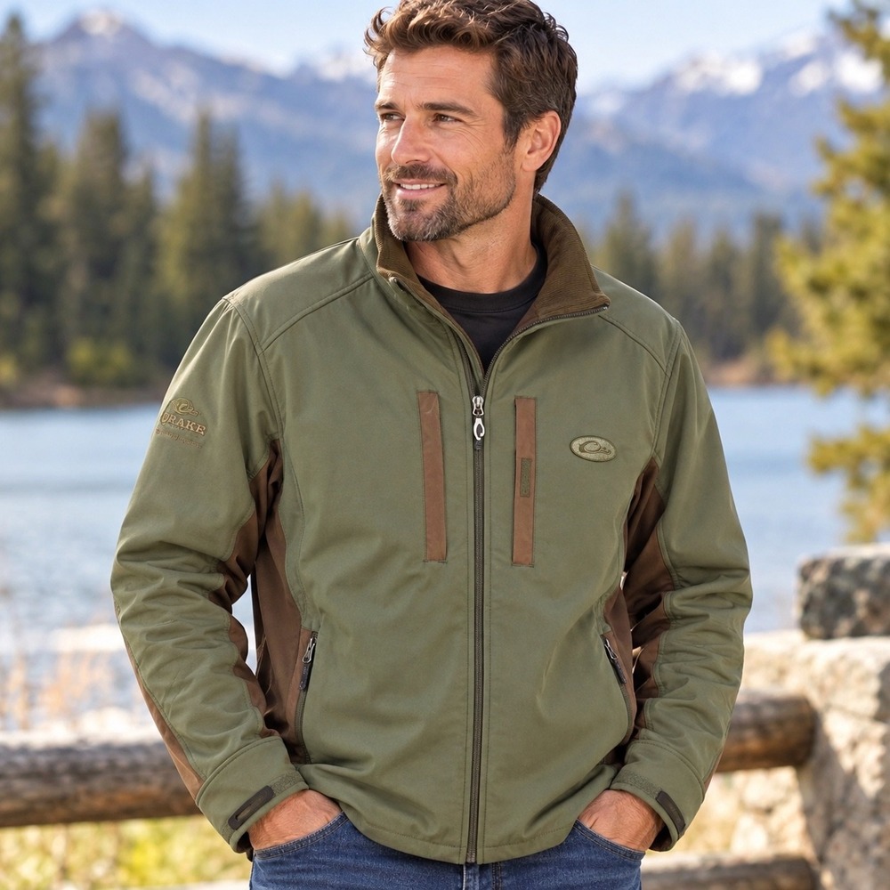 Drake Clothing Company Waterfowl Mens XL Olive Green Softshell Full Zip Jacket
